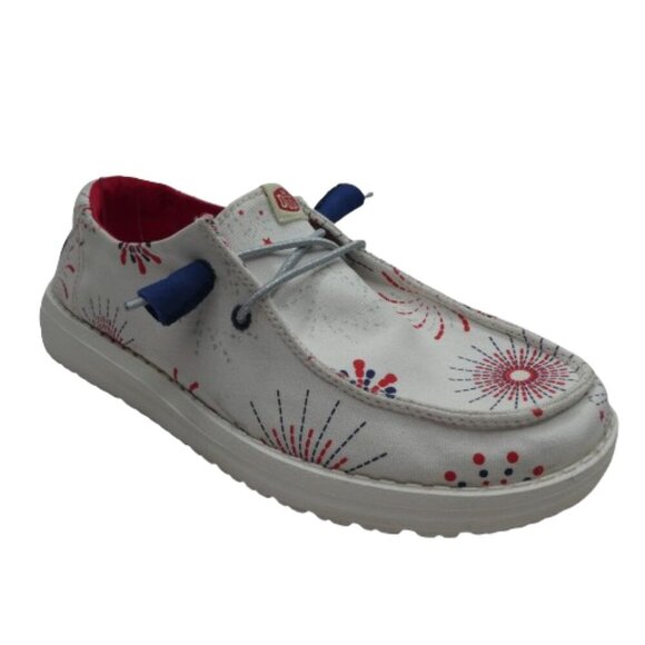 Hey Dude Wendy Fireworks Red White Blue Lightweight Slip On Loafers Womens 7 - Picture 1 of 12